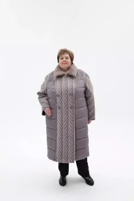 Батальне двобортне жіноче пальто зимове комбіноване з 54 по 76 розмір - 8599335 - SvitStyle