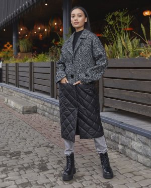 Чорне стильне та практичне демісезонне комбіноване пальто. PV163 - 8601270 - SvitStyle