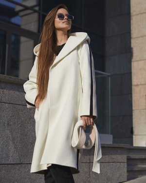 Елегантне кашемірове пальто з капюшоном Молочний/Бежевий. PV263 - 8601274 - SvitStyle