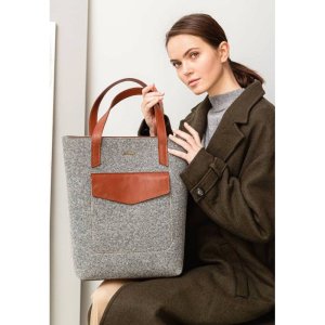 Фетрова жіноча сумка Шоппер D.D. з шкіряними коричневими вставками - 8536709 - SvitStyle