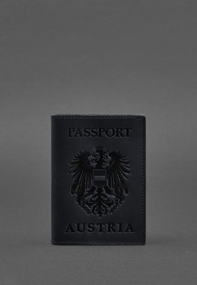 Шкіряна обкладинка для паспорта з австрійським гербом темно-синя Crazy Horse - 8550365 - SvitStyle