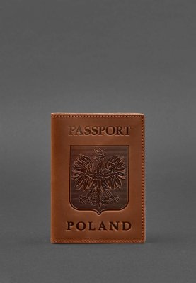 Шкіряна обкладинка для паспорта з польським гербом світло-коричнева Crazy Horse - 8550388 - SvitStyle