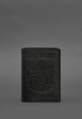 Шкіряна обкладинка для паспорта з українським гербом чорна - 8550408 - SvitStyle