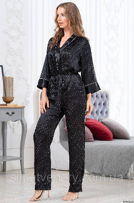Домашний костюм женский комплект 3 в 1 атласный шелк брюки жакет топ Dorothy 8708 Mia-Amore M - 8589101 - SvitStyle
