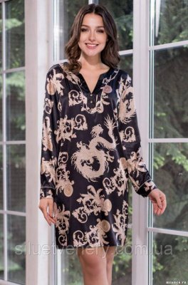 Туника платье домашнее "Версаче Голд" Бархатистый черный, нежный кремовый и сияющий золотой 9929 Mia-Mella - SvitStyle
