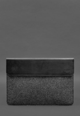 Чохол-конверт із клапаном шкіра+фетр для MacBook 13" Чорний Crazy Horse - 8594012 - SvitStyle