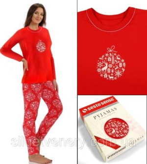 Пижама женская новогодняя из хлопка Sesto Senso Красный - 8599605 - SvitStyle