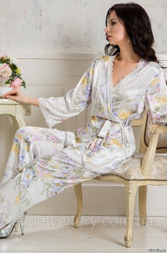 Шелковая женская пижама/домашний комплект с штанами Lilianna 5995 Mia-Amore - SvitStyle