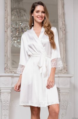 Шелковый халат короткий WHITE SWAN 3553 Mia-Amore белый - 8629153 - SvitStyle