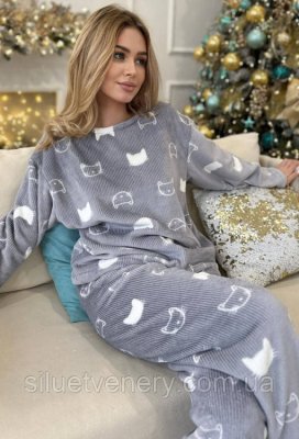 Теплий комплект кофта та штани Котики Cosy VEL022 - 8647861 - SvitStyle