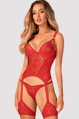 Комплект Obsessive Belovya corset Красный - 8505313 - SvitStyle