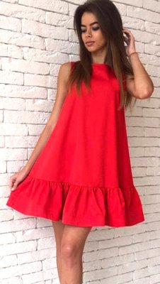 Червона сукня вільного крою з воланами - 3922494 - SvitStyle