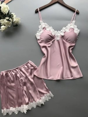 Красива атласна піжама рожева АТ-1052 - 8547431 - SvitStyle