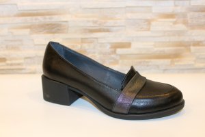 Туфлі жіночі чорні на зручному підборі натуральна шкіра Т074 - 8610293 - SvitStyle