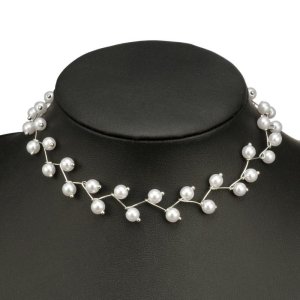 Жіночий ланцюжок-чокер сріблястий з перлами код 1889 - 8610343 - SvitStyle