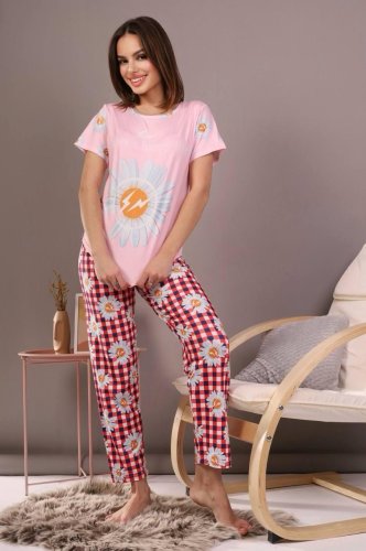 Піжама жіноча рожева футболка та штани П869 - SvitStyle