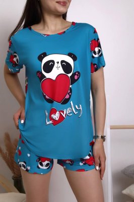 Піжама жіноча блакитна футболка та шорти П883 - 8627777 - SvitStyle