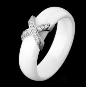 Керамічне біле жіноче кільце з кристалами код 1370 19 - 8628324 - SvitStyle