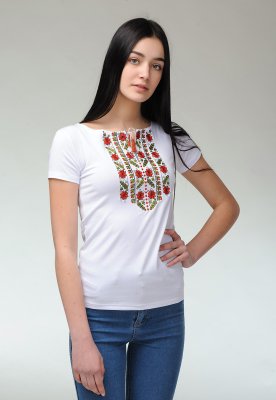 Молодіжна жіноча вишита футболка з рослинним орнаментом «Гармонійна природна експресія» S - 8609759 - SvitStyle