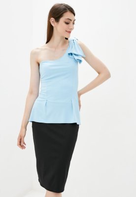 Жіночий костюм блуза з бантиком + спідниця міді Подіум Bow 27928-LIGHT/BLUE XS Голубий - 8581235 - SvitStyle
