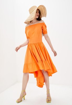 Літнє асимитричне жіноче плаття з воланами Подіум 25854-ORANGE XS Помаранчевий - 8581503 - SvitStyle