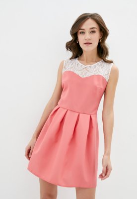Жіноча коктейльна міні-сукня з гіпюром Подіум 21353-CORAL XS Кораловий - 8581690 - SvitStyle