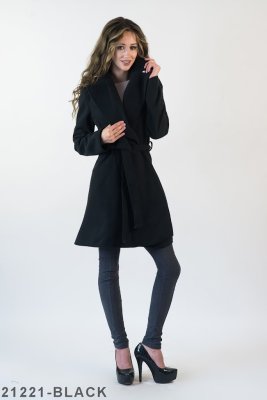 Чорне пальто з кашеміру з широким відкидним коміром Подіум 21221-BLACK XS Чорний - 8581944 - SvitStyle