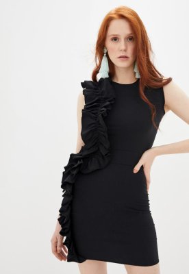 Жіноче нарядне міні-плаття з оборкою Подіум 21170-BLACK XS Чорний - 8581978 - SvitStyle