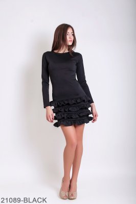 Пряма міні-сукня з воланами на довгий рукав Подіум 21089-BLACK XS Чорний - 8582137 - SvitStyle