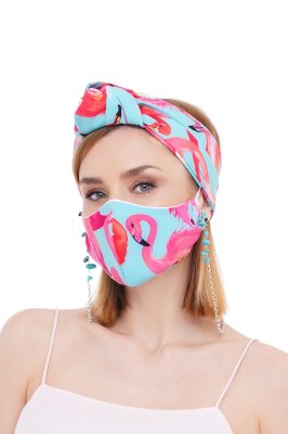 Літній набір тюрбан + маска + ланцюжок для маски і окулярів - 8214005 - SvitStyle