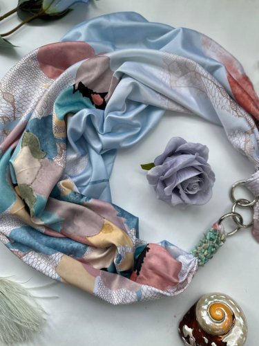 Дизайнерська хустка Блакитний сад від бренду My Scarf, преміум колекція - SvitStyle