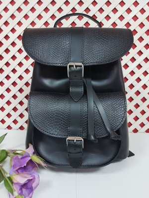Рюкзак женский "ВОЯЖ" натуральная кожа,черный комбинированный с рептилией - 8175124 - SvitStyle