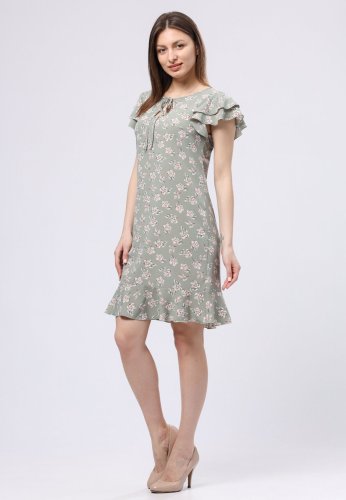 Легка світло-оливкова сукня міні з воланами 5734, 44 - SvitStyle
