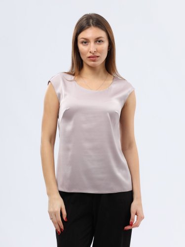 Світло-бузкова атласна блуза без рукавів 1316с, 44 - SvitStyle
