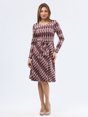 Трикотажна сукня з поясом з геометричним принтом 5760, 42 - SvitStyle