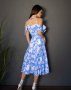 Блакитна квіткова сукня-халат з воланами (3)