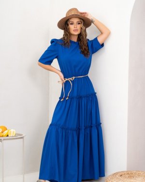 Синя довга сукня з рюшами - 8547113 - SvitStyle