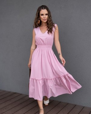 Рожеве плаття з V-подібними вирізами - 8551072 - SvitStyle