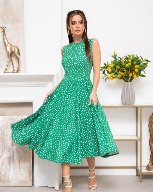 Зелена в горошок сукня без рукавів - 8551835 - SvitStyle