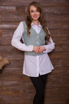 Жіноча сорочка, з декором в біло-зелену смужку, 119R320 - 8577697 - SvitStyle