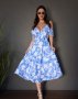 Блакитна квіткова сукня-халат з воланами (1)
