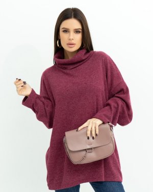 Бордовий ангоровий светр із хомутом - 8638370 - SvitStyle