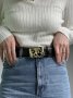 Ремінь брендовий Text Leather Belt Black Gold (2)