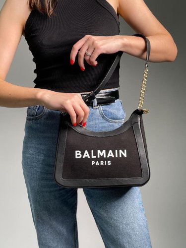 Сумка Balmain B-Army Canvas Leather Shoulder Bag Total Black - SvitStyle