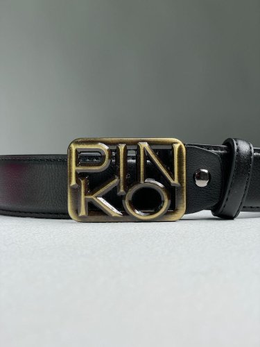 Ремінь Pinko Text Leather Belt Black Bronze - SvitStyle