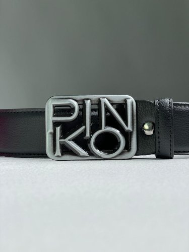 Ремінь Pinko Text Leather Belt Black Silver - SvitStyle