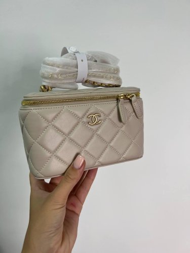 Chanel Classic Beige Lambskin Pearl Crush Vanity Bag - SvitStyle