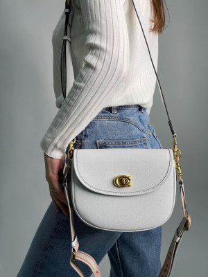 Сумка Coach Polished Pebble Willow Saddle Bag White - 8632998 - SvitStyle