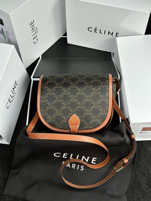 Сумка Celine Medium Folco Bag in Triomphe Canvas And Calfskin Tan - 8633013 - SvitStyle