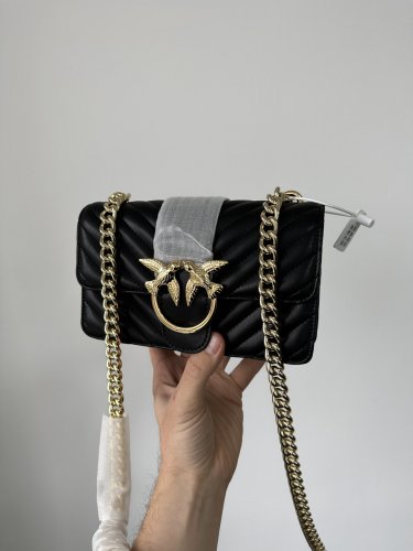 ???? Pinko Classic Mini Love Bag One Chevron Black/Gold - SvitStyle